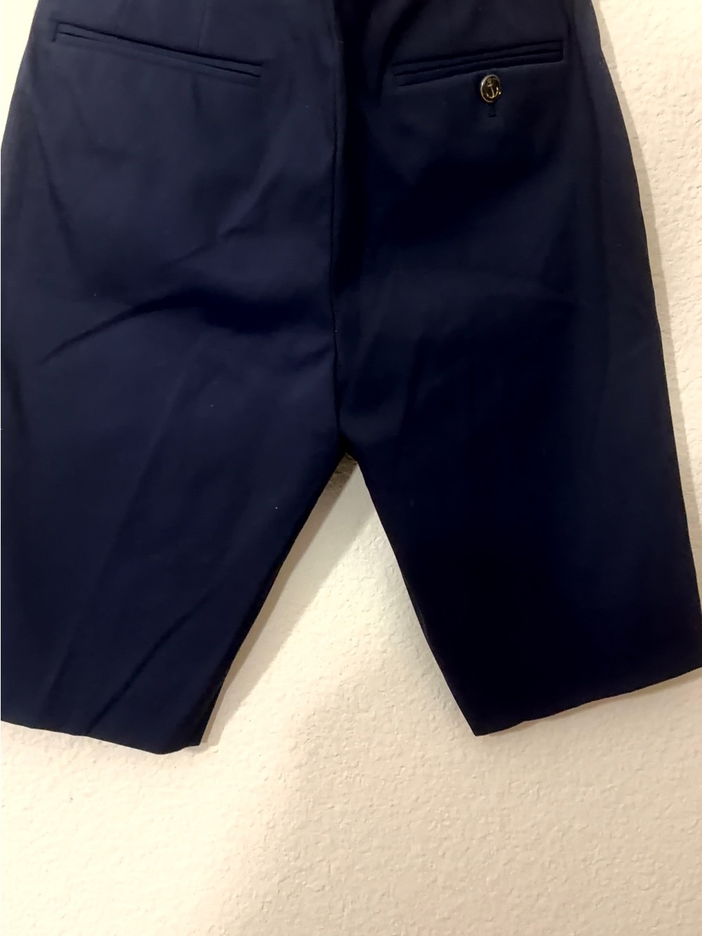 Ralph Lauren Navy Blue Bermuda Shorts with Gold Anchor Buttons